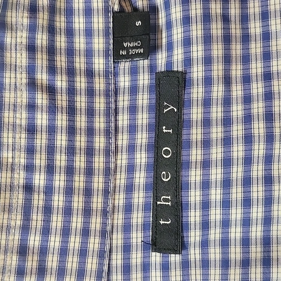 Theory men's mini check blue button down shirt - sz S - Picture 3 of 4